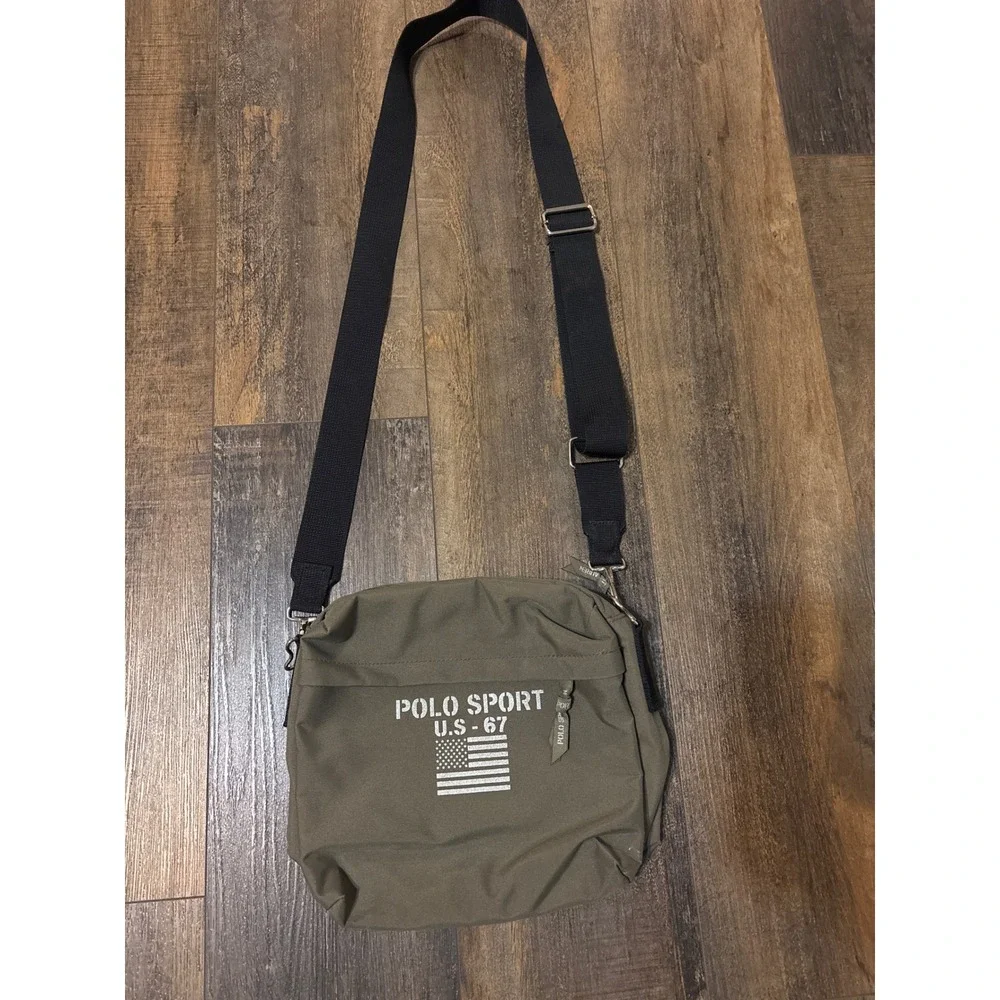 Polo Sport Ralph Lauren Olive Green Crossbody Messenger Bag US-67 Flag